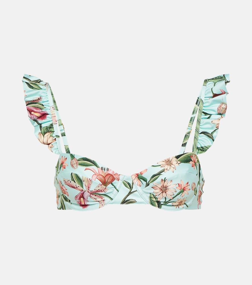 agua by agua bendita kiwi floral ruffled bikini top
