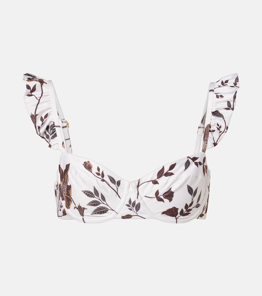 agua by agua bendita kiwi floral ruffled bikini top