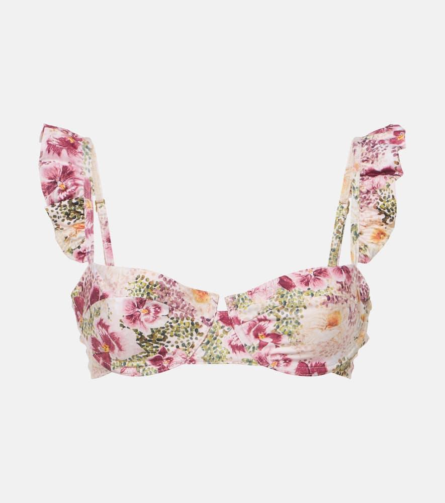agua by agua bendita kiwi ruffled floral bikini top