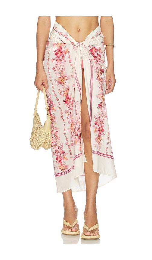 agua by agua bendita lavanda paro midi skirt in cream, pink.