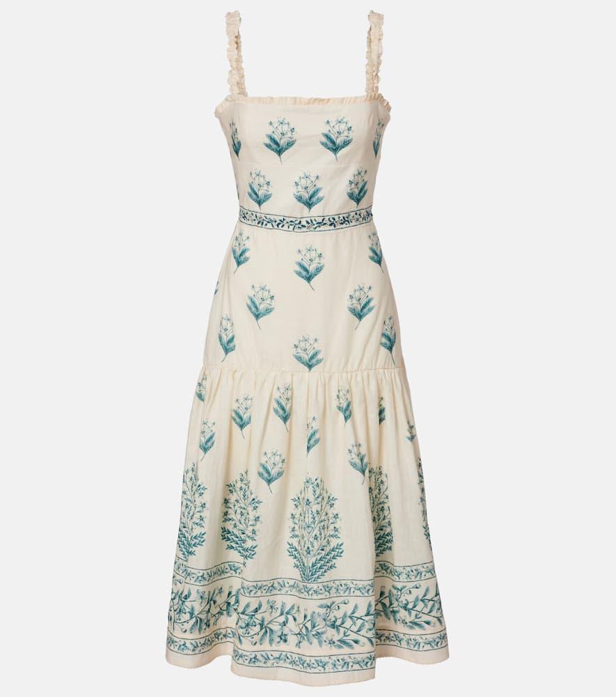 agua by agua bendita nispero ceiba floral linen midi dress