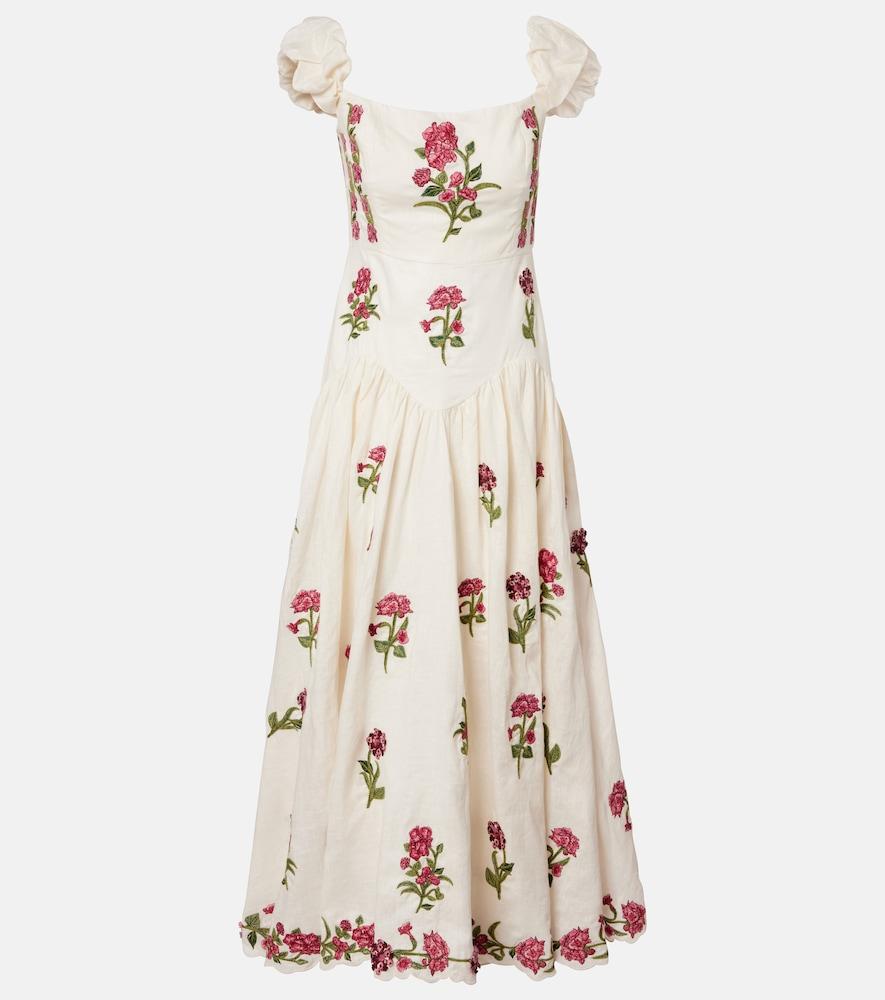 agua by agua bendita siembra embroidered linen maxi dress