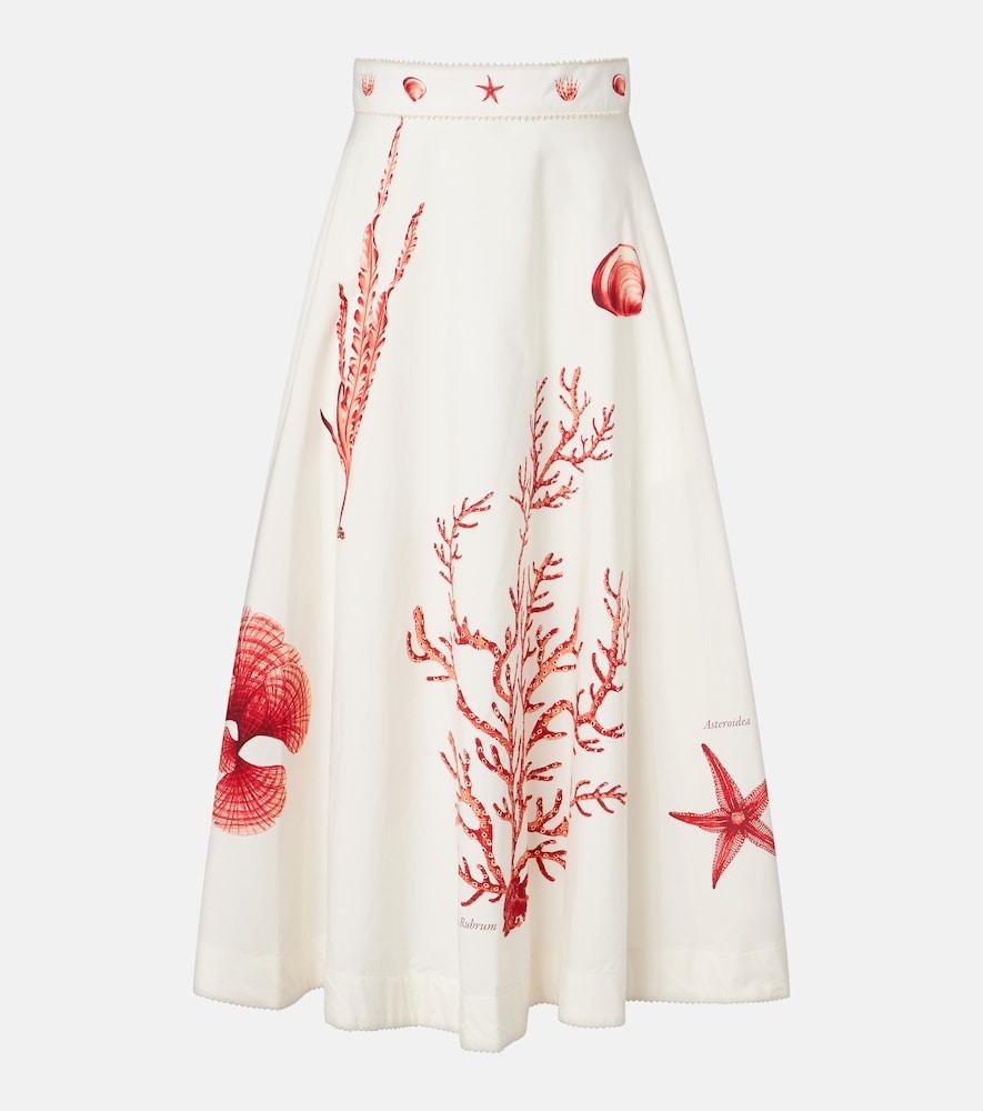 agua by agua bendita tangelo printed cotton midi skirt