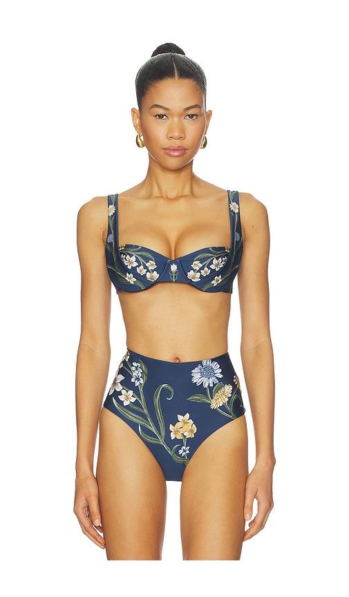 agua by agua bendita zucchini laguna bikini top in navy.