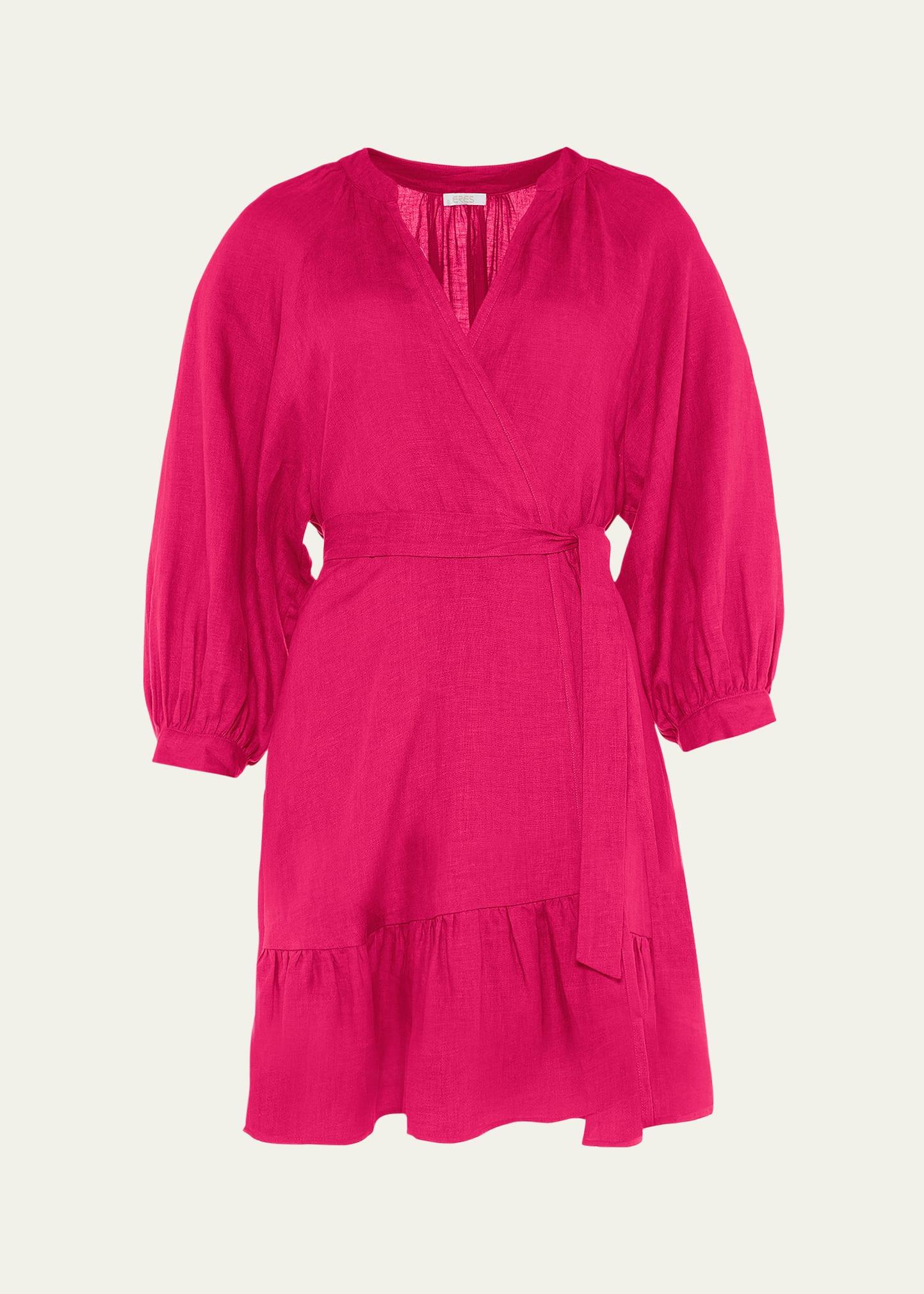 aimant mini linen wrap dress