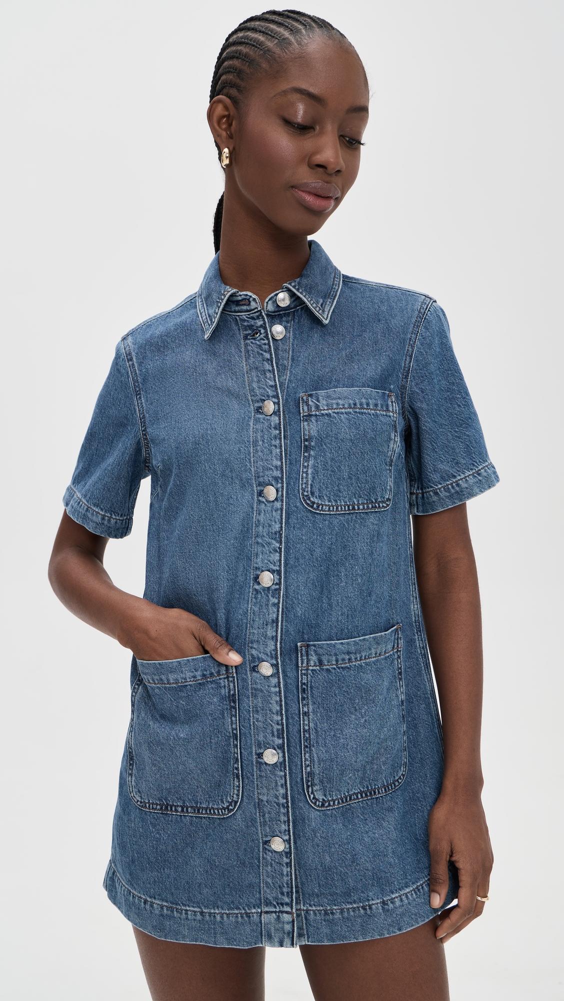 airy denim boxy mini shirtdress