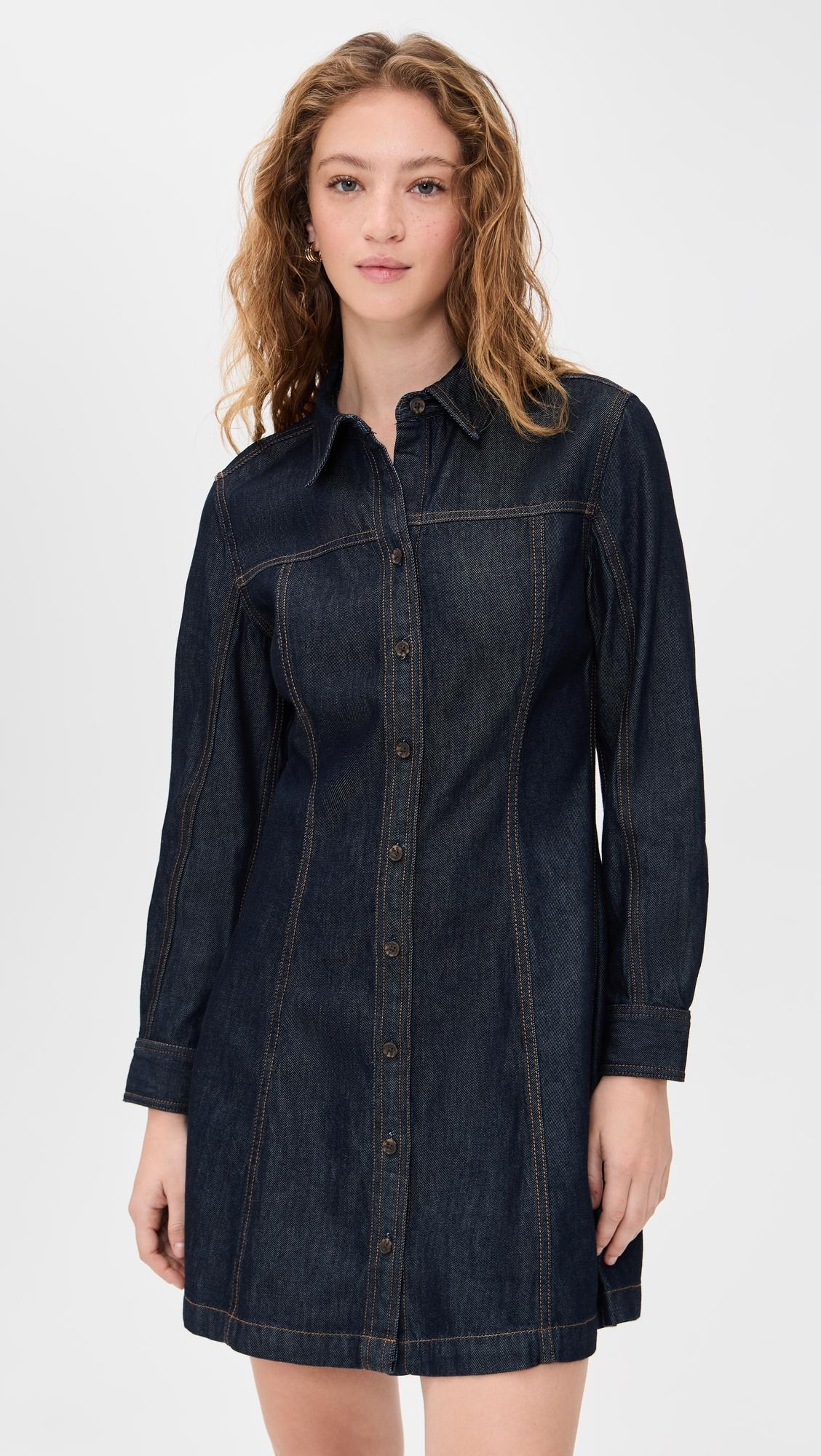 airy denim seamed shirtdress in rinse wash