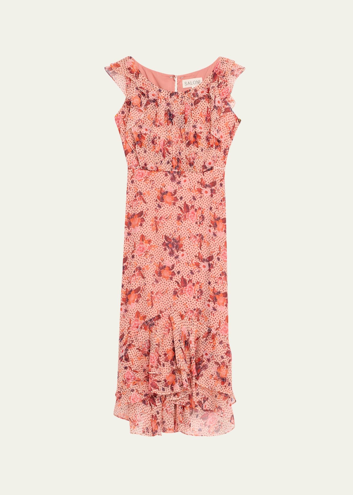 aisha floral silk chiffon frill dress