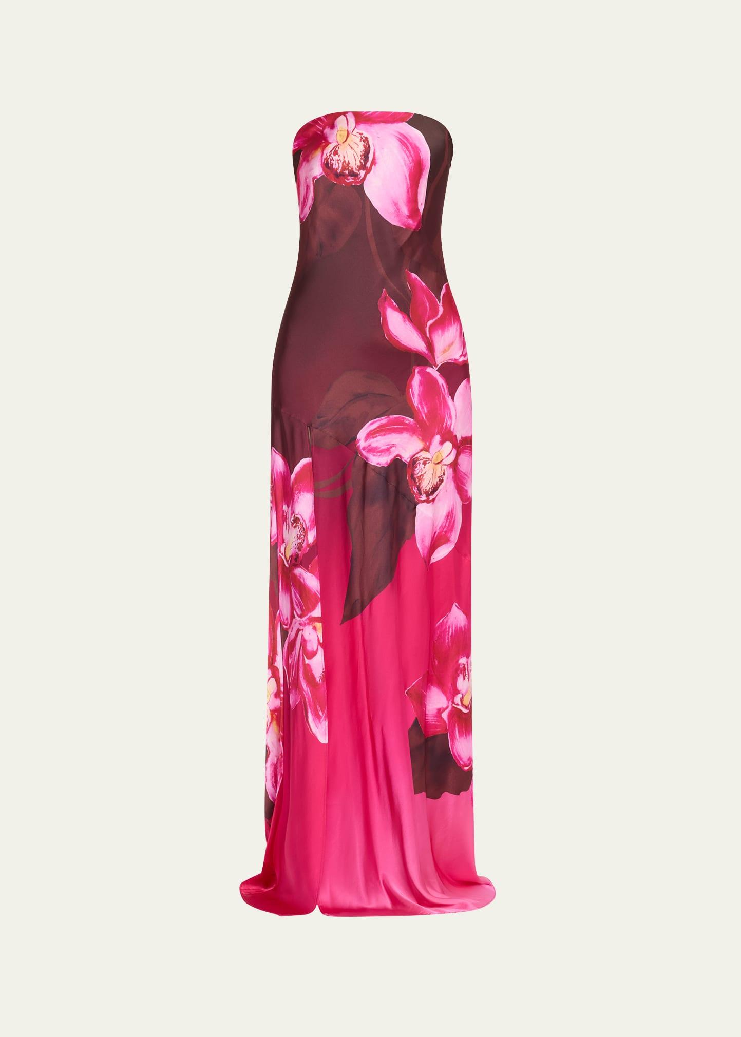 aiyanna floral silk strapless dress