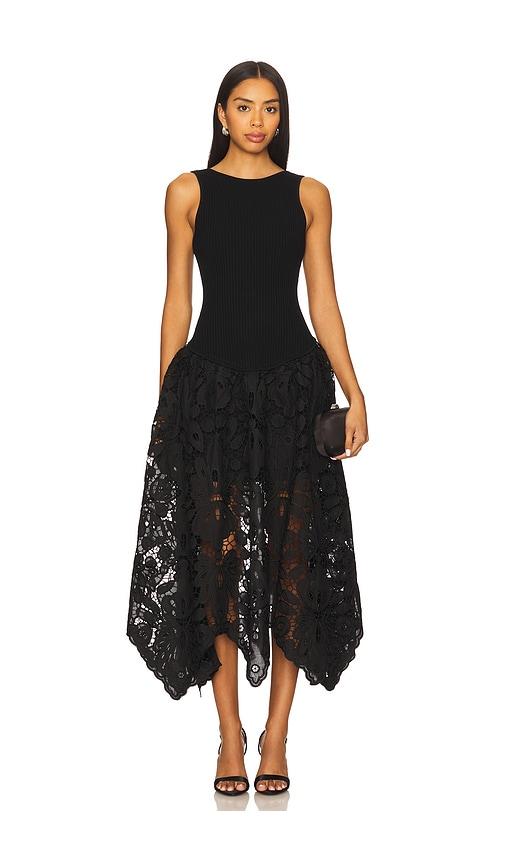 aje atlas knit midi dress in black.