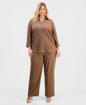 ak anne klein spread collar knit top pull on wide leg pants