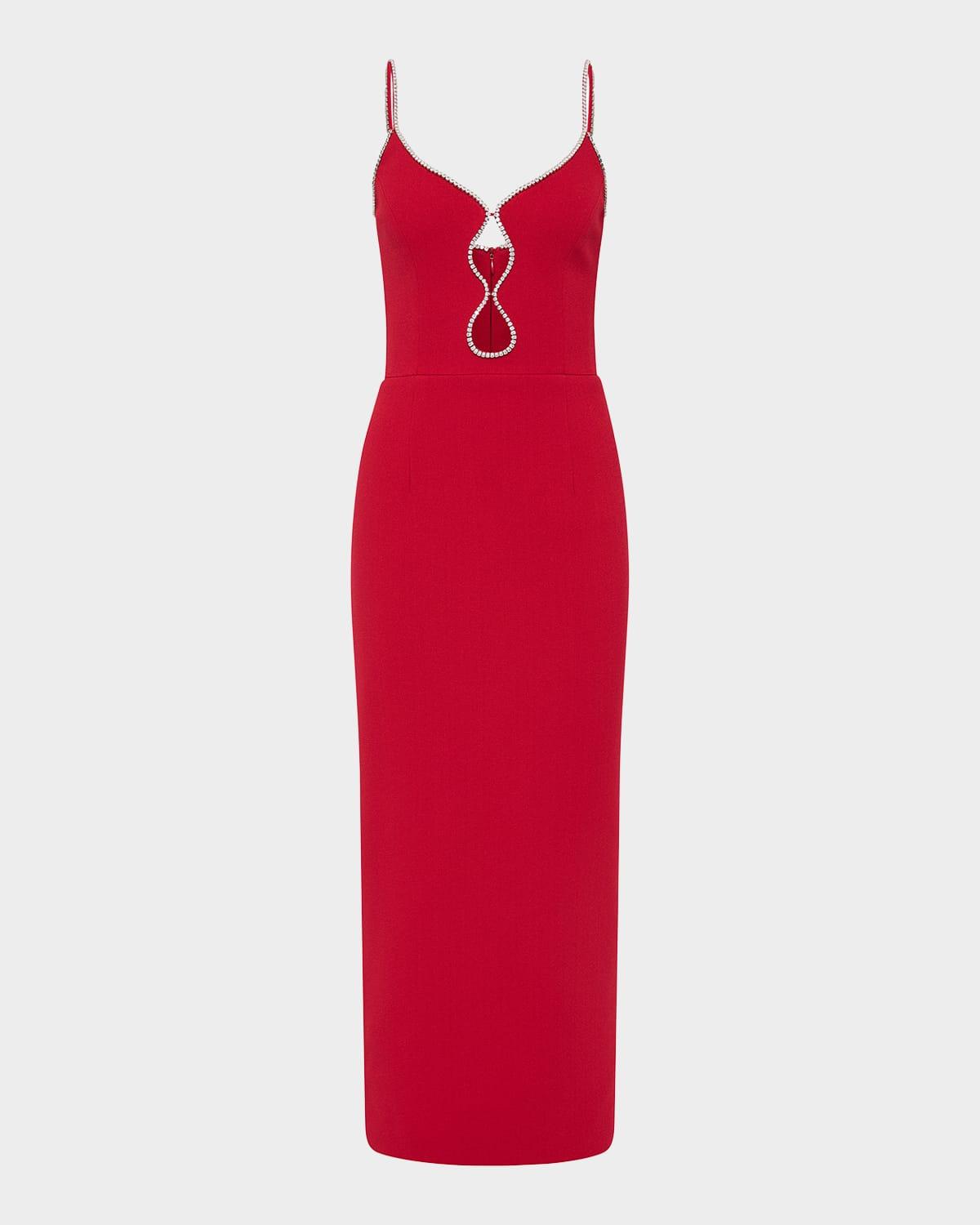 akari crystal-trim cutout midi dress