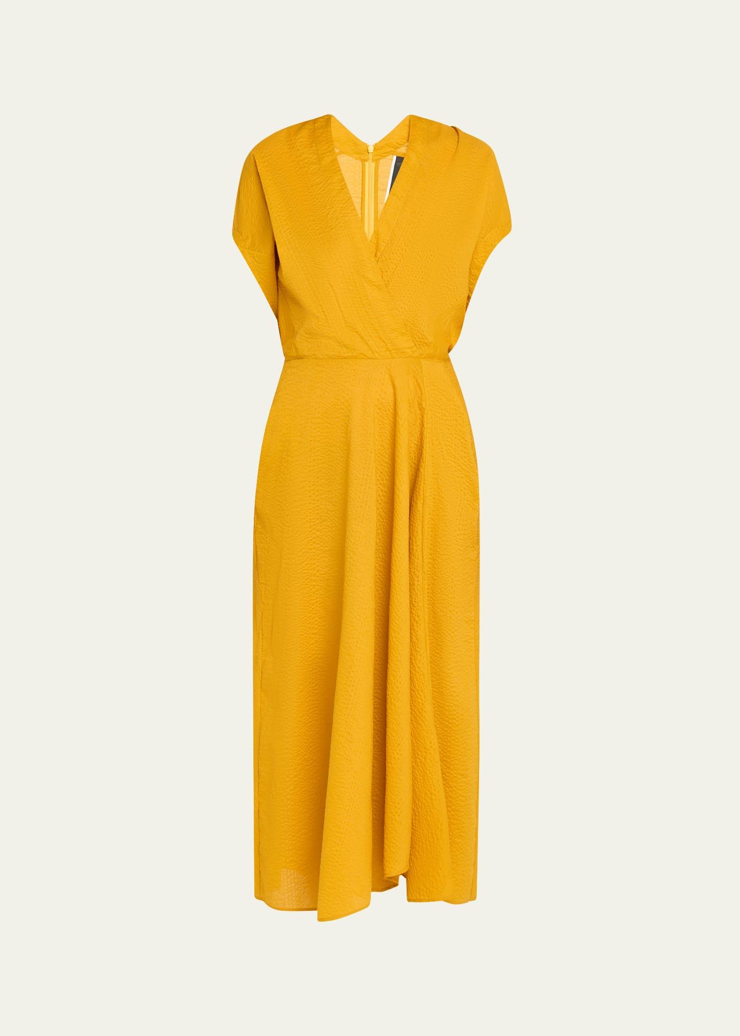 aki wave short-sleeve seersucker maxi dress