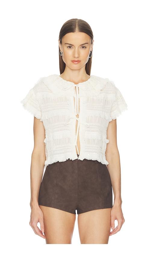 aknvas audra ruffled tie blouse in cream.