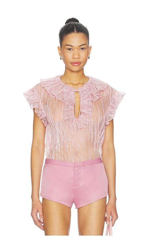 aknvas este ruffle top in pink.