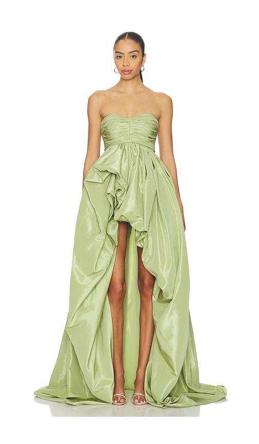 aknvas evy taffeta gown in sage.
