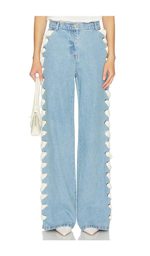 aknvas lyd laced denim trouser in blue.