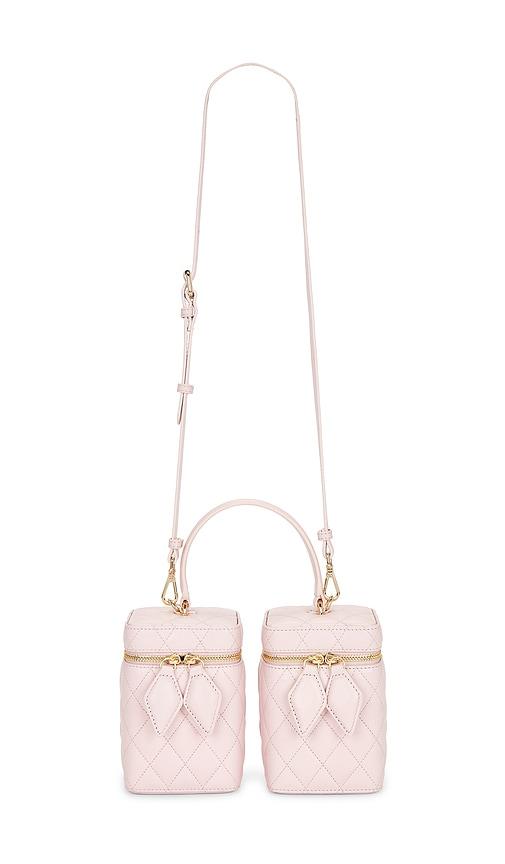 aknvas rox mini quilted leather double box bag in pink.