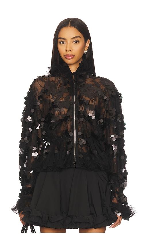 aknvas sofie sequin lace jacket in black.