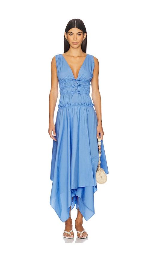 aknvas zelie cotton poplin dress in blue.