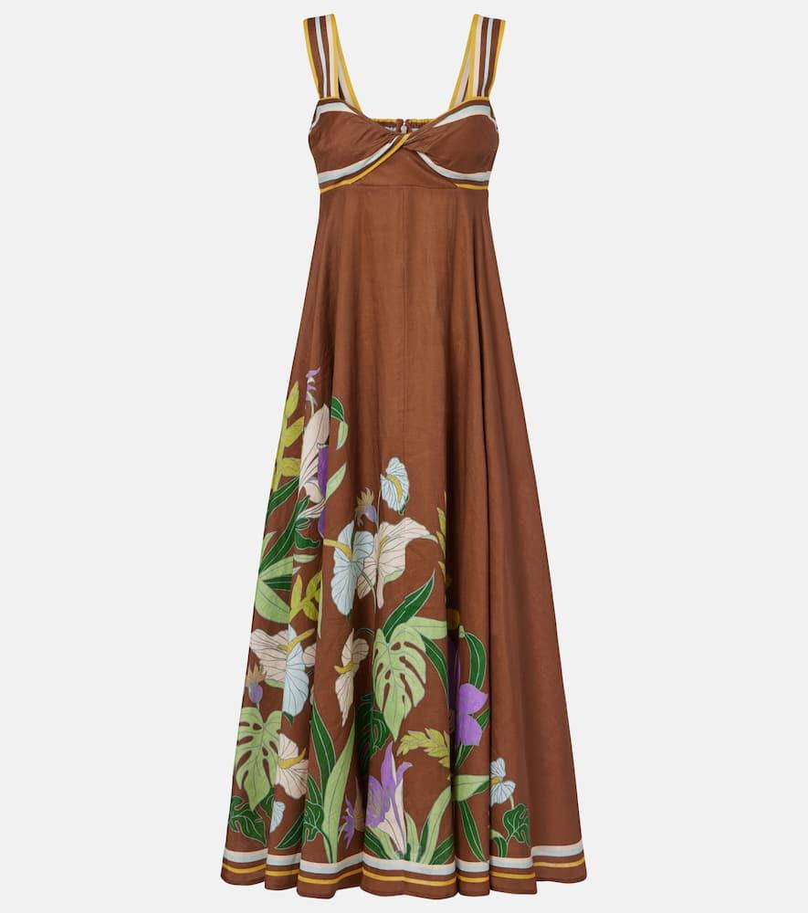 alémais alfie floral linen midi dress