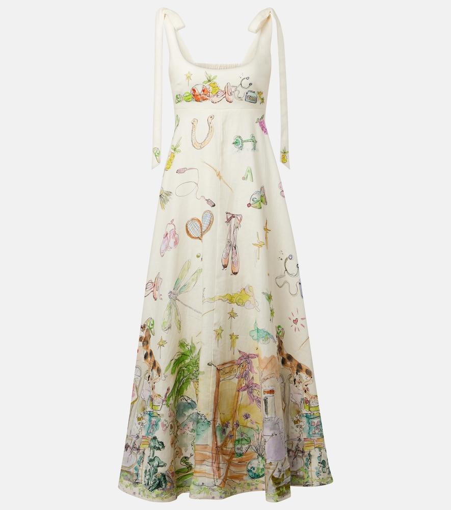 alémais anouk printed linen midi dress