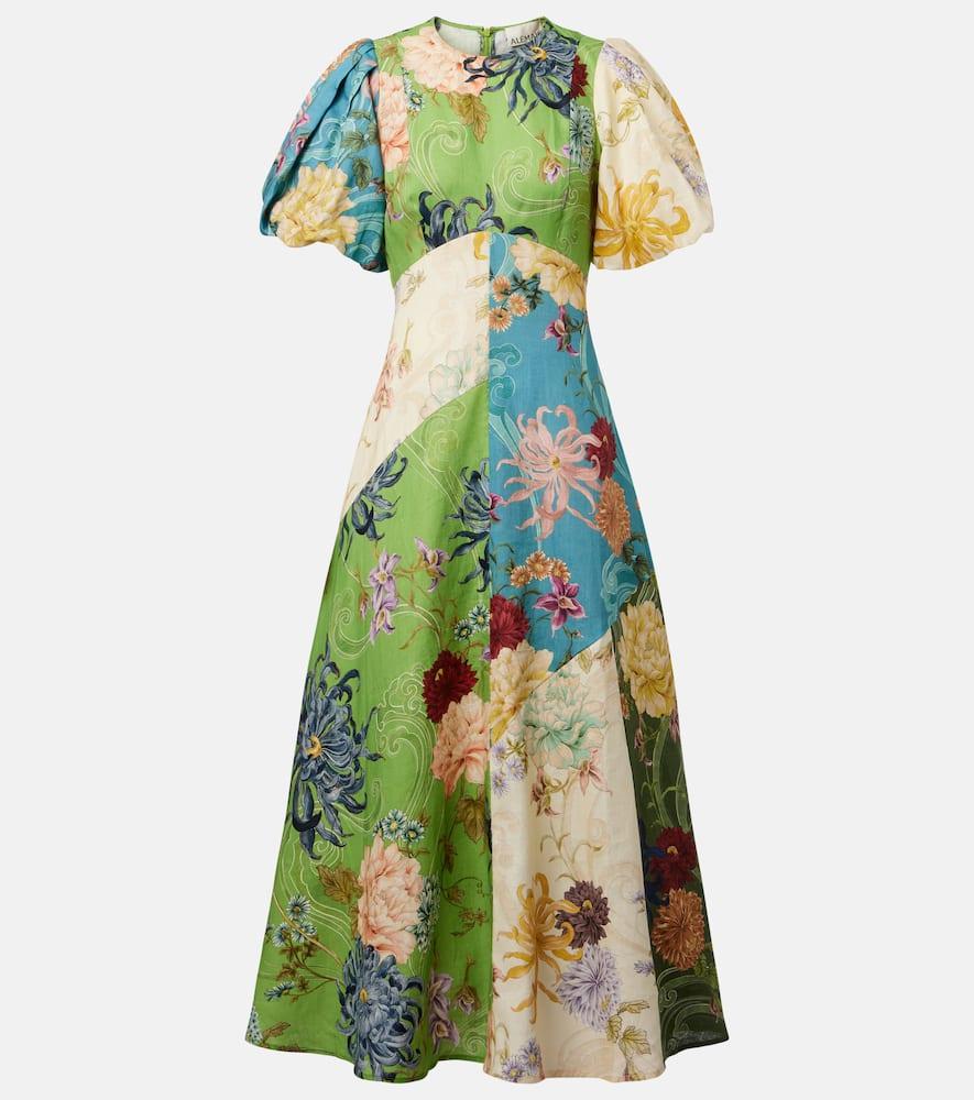 alémais avery floral linen midi dress