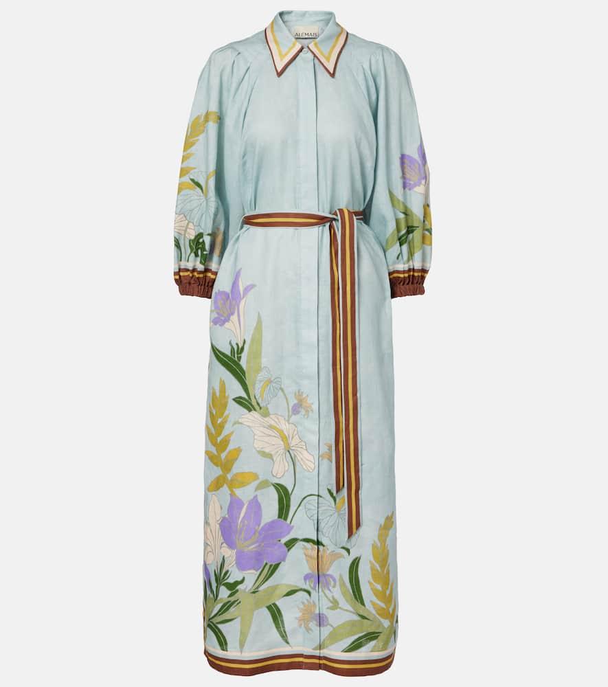 alémais belted floral linen shirt dress