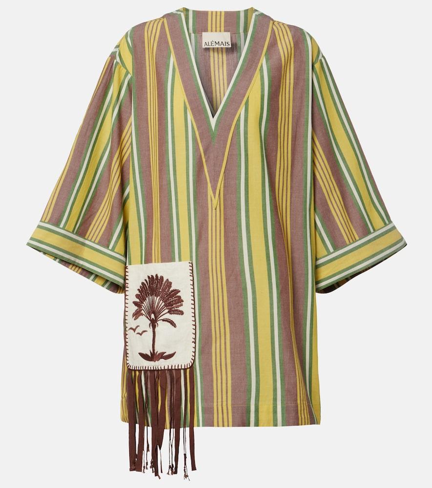 alémais clover embroidered striped cotton minidress