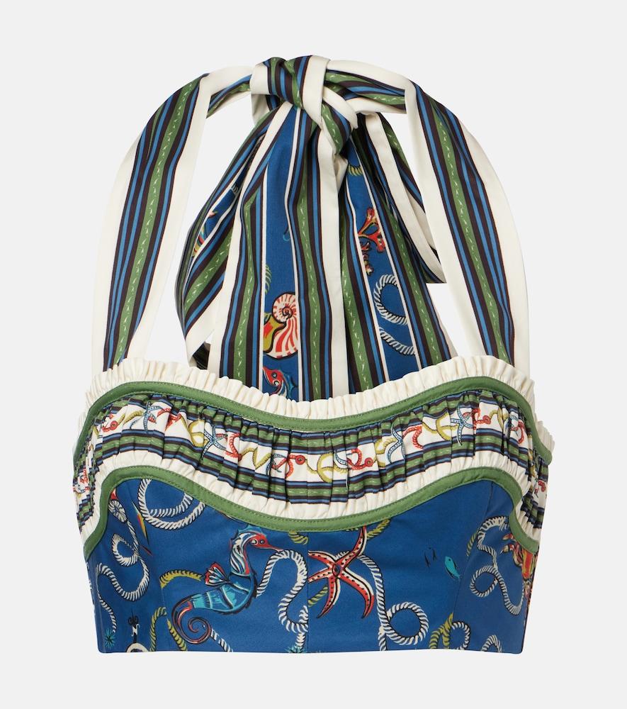 alémais cove printed halterneck cotton crop top