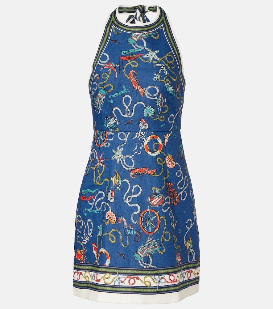 alémais cove printed halterneck linen minidress