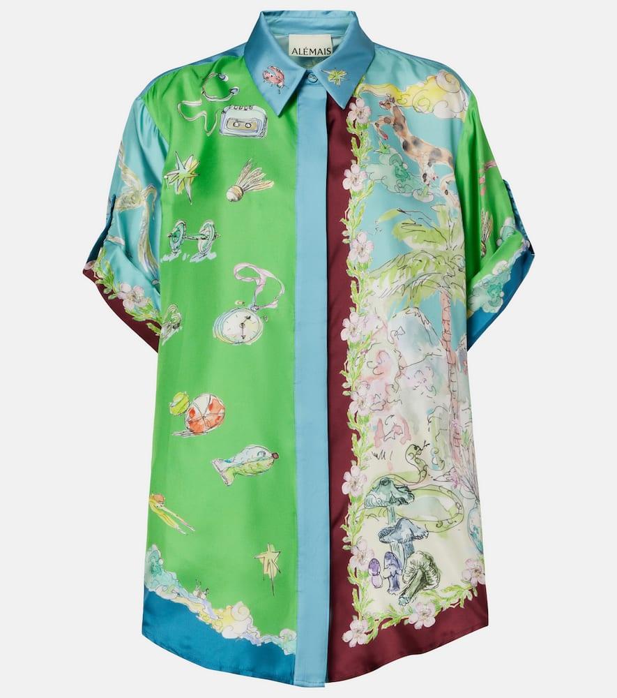 alémais daria printed silk satin shirt