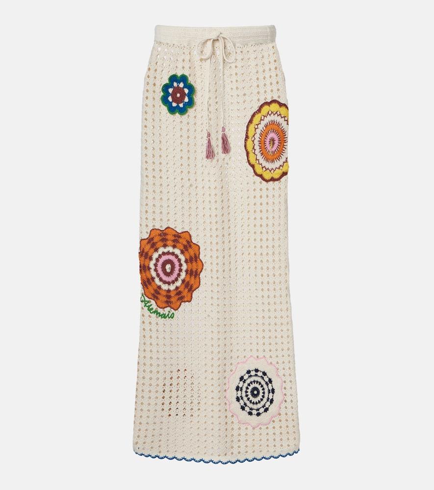 alémais elma crochet embroidered cotton maxi skirt