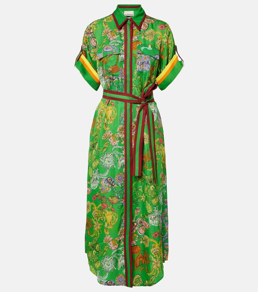 alémais fiesta printed belted shirt dress