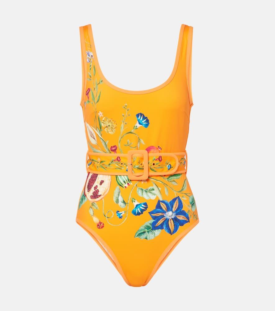 alémais flores printed belted swimsuit