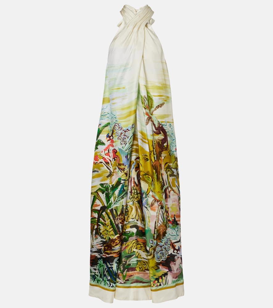 alémais jungle boogie halterneck silk maxi dress