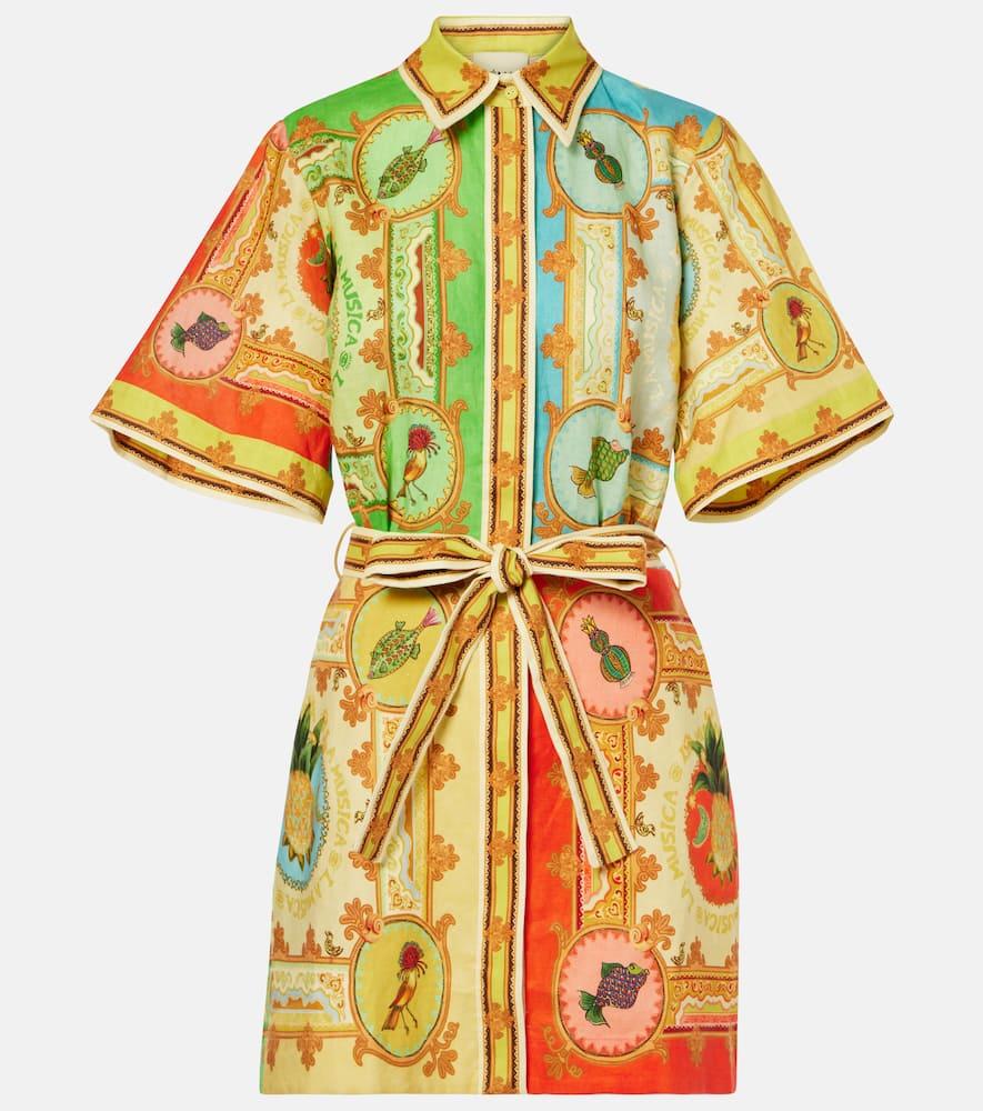 alémais la musica printed linen shirt dress