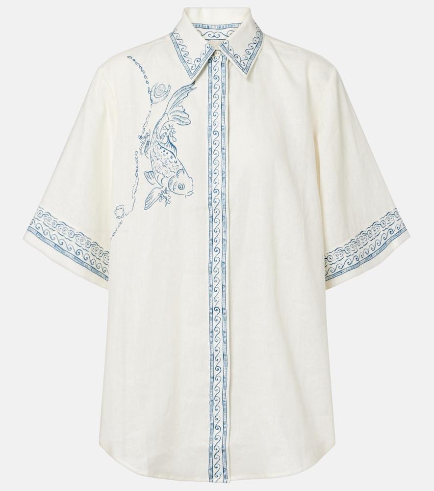 alémais lucky oversized printed linen shirt