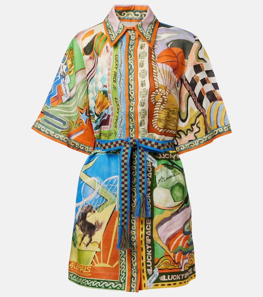 alémais lucky pace printed linen shirt dress