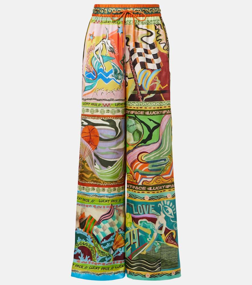 alémais lucky pace printed silk palazzo pants