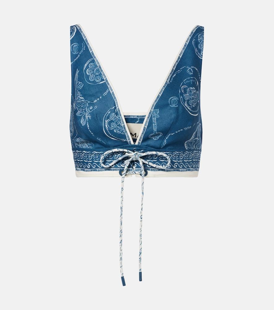alémais lucky printed linen crop top
