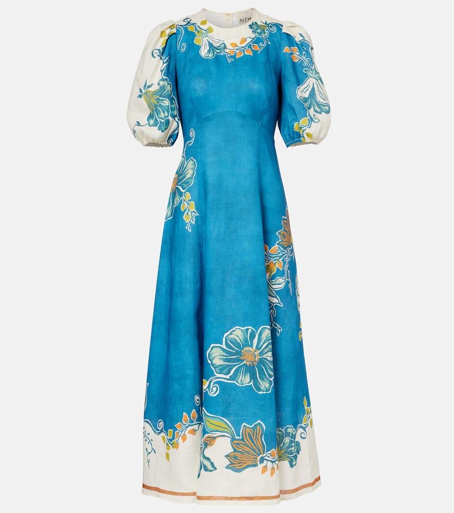 alémais luda floral linen midi dress