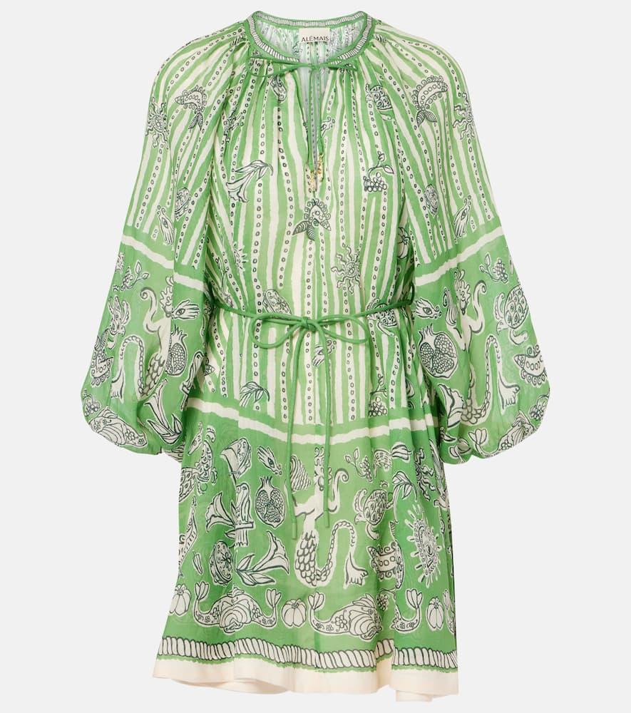 alémais lula printed linen minidress