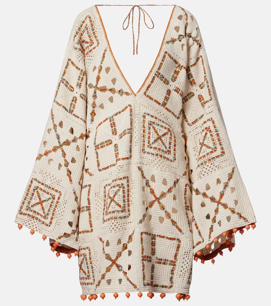 alémais marva beaded crochet cotton minidress