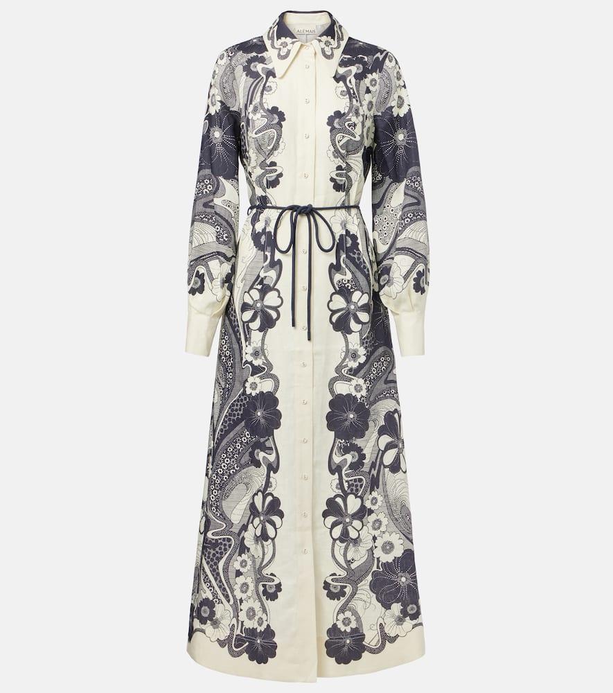 alémais mickey printed linen shirt dress