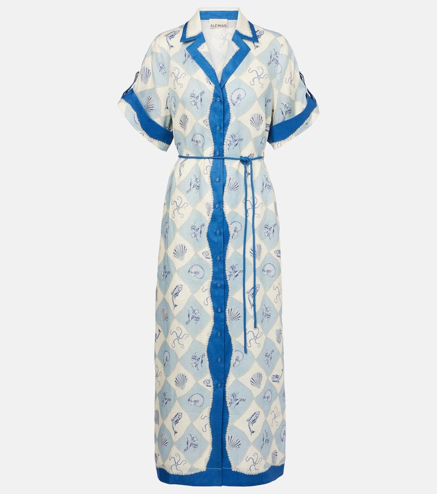 alémais pia printed linen shirt dress