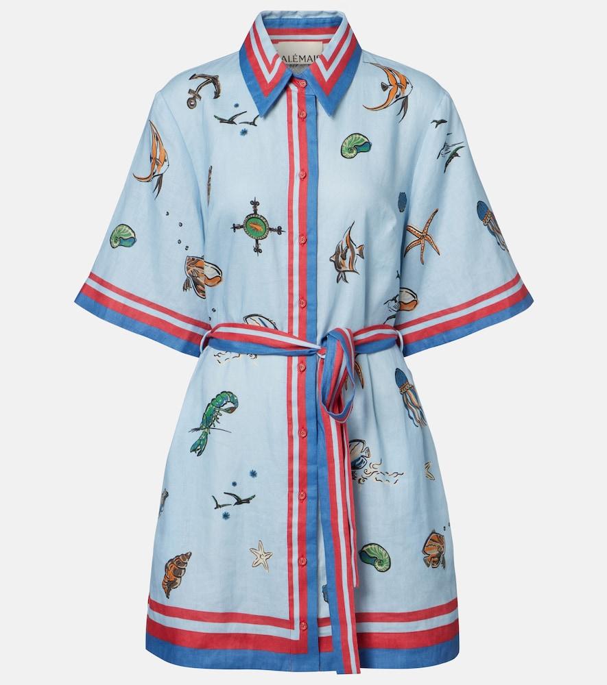 alémais printed belted linen shirt dress