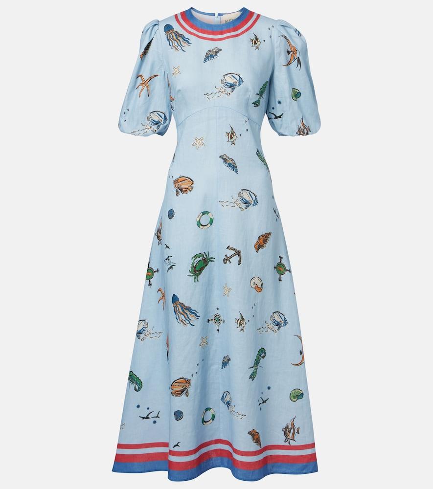 alémais printed linen midi dress