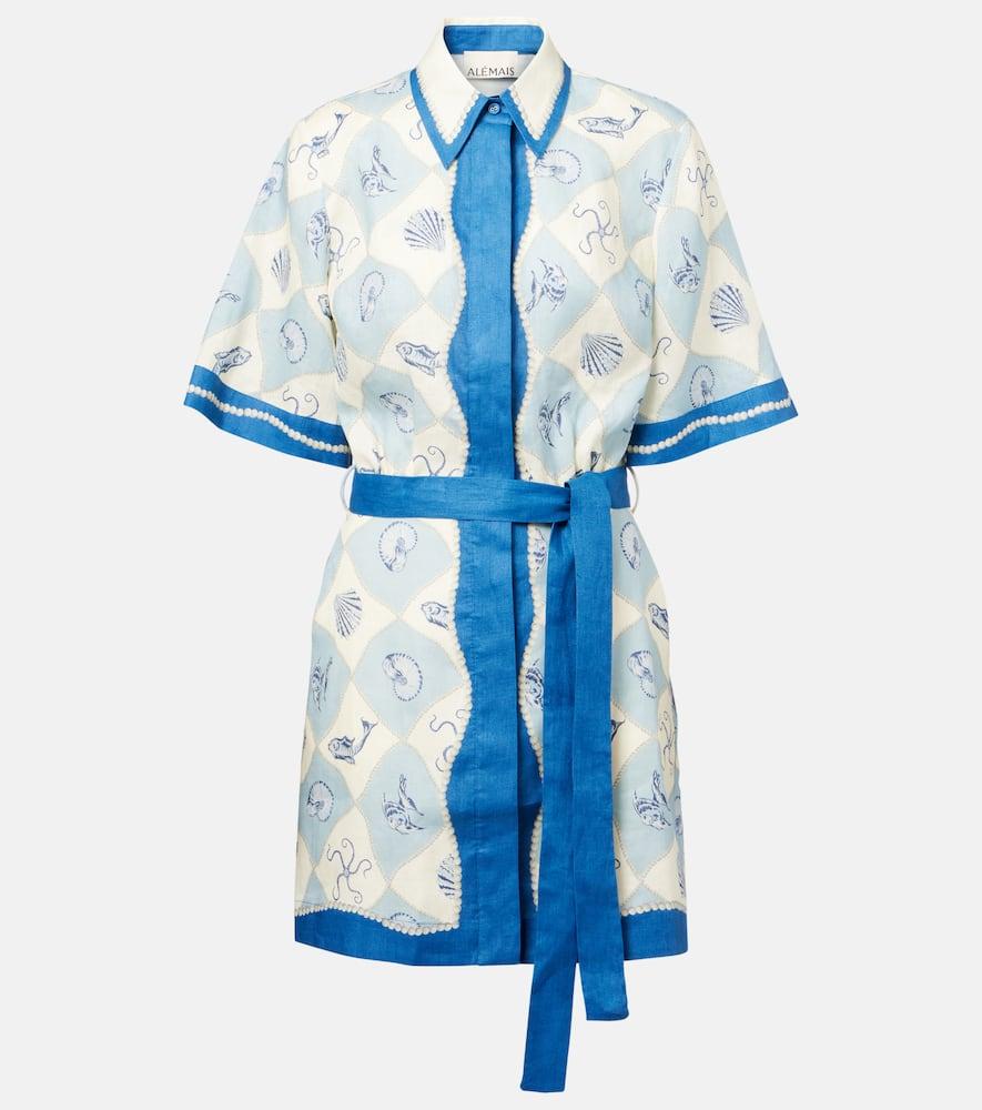 alémais printed linen shirt dress