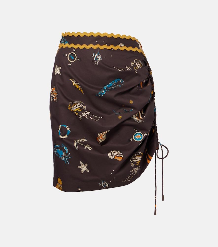 alémais printed ruched cotton miniskirt